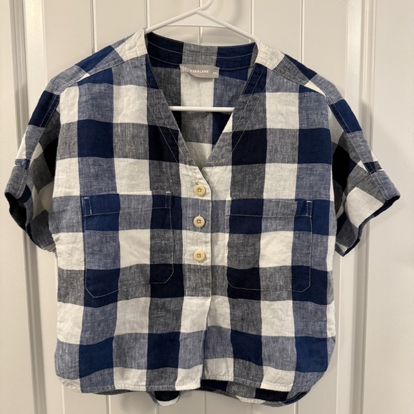 Everlane Tops - Everlane Navy Buffalo Check Boxy Linen Top Women’s XXS